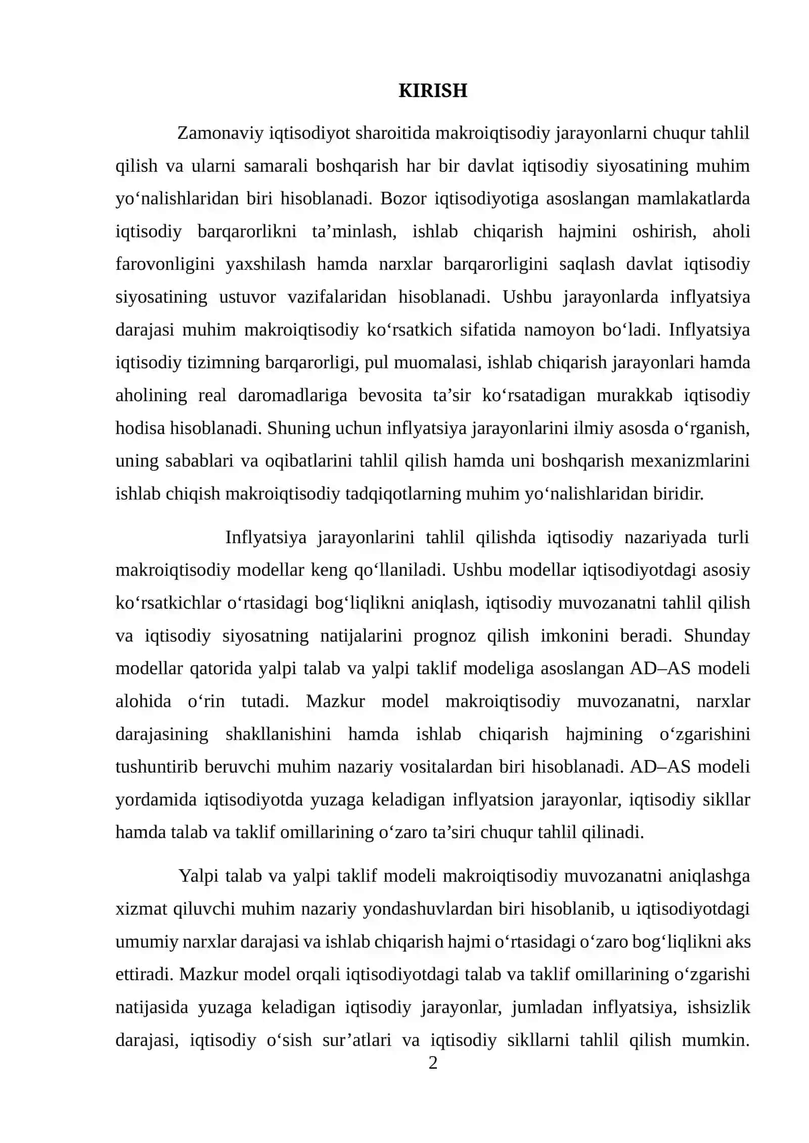 AD–AS DINAMIK MODELLAR INFLYATSIYA JARAYONLARINI TAHLIL QILISH VOSITASI SIFATIDA 2
