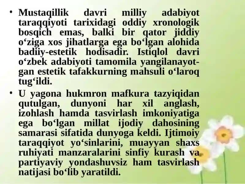 Mustaqillik davri milliy adabiyot tarixi 2