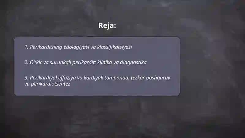 Perikard kasalliklari.Yurak o‘smalari.Yurak transplantatsiyasi 2