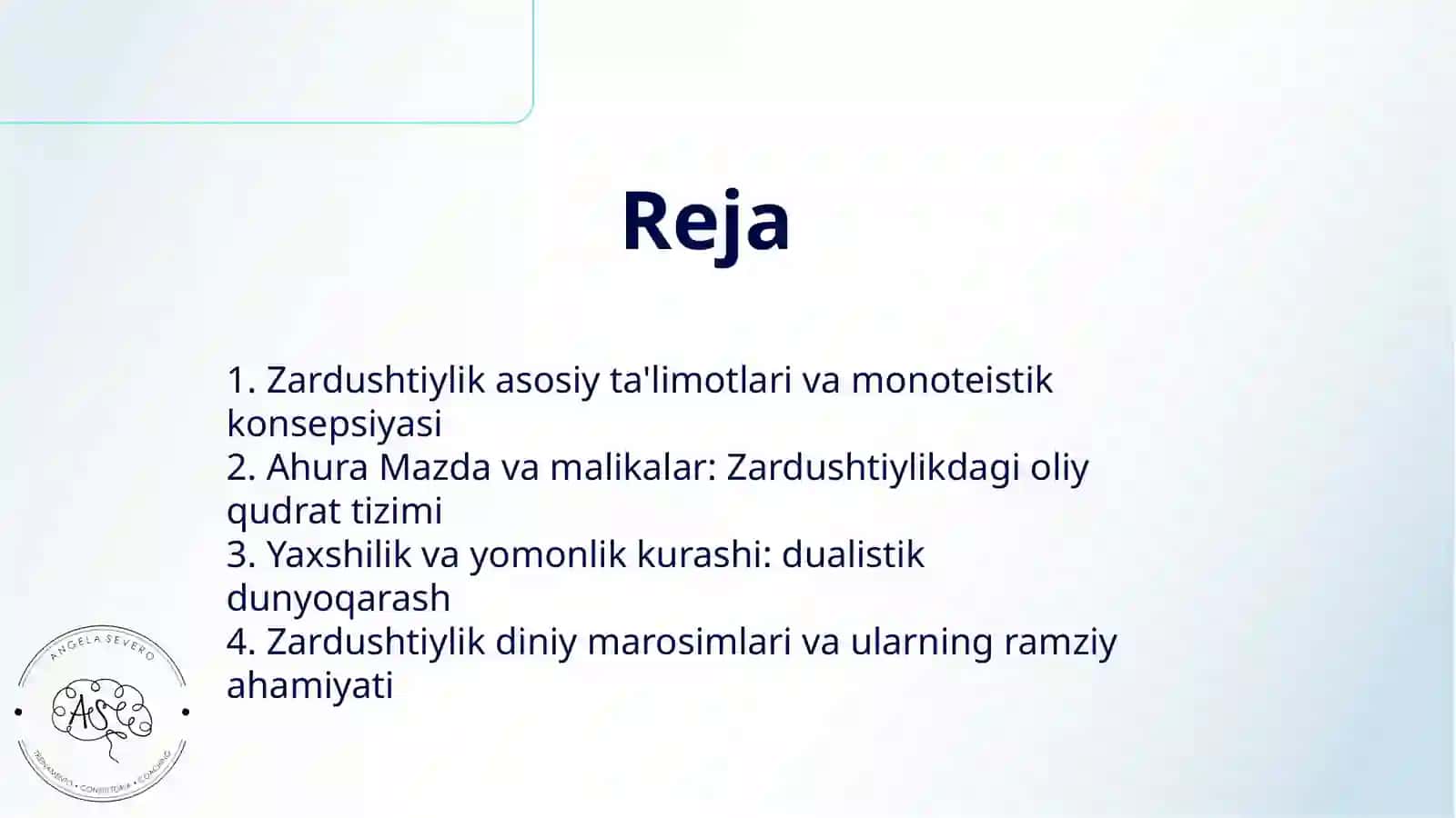 ZARDUSHTIYLIKNING TEOLOGIK TIZIMI VA DINIY MAROSIMLARIMAVZUSIDA TAQDIMOT TAYYORLASH 2