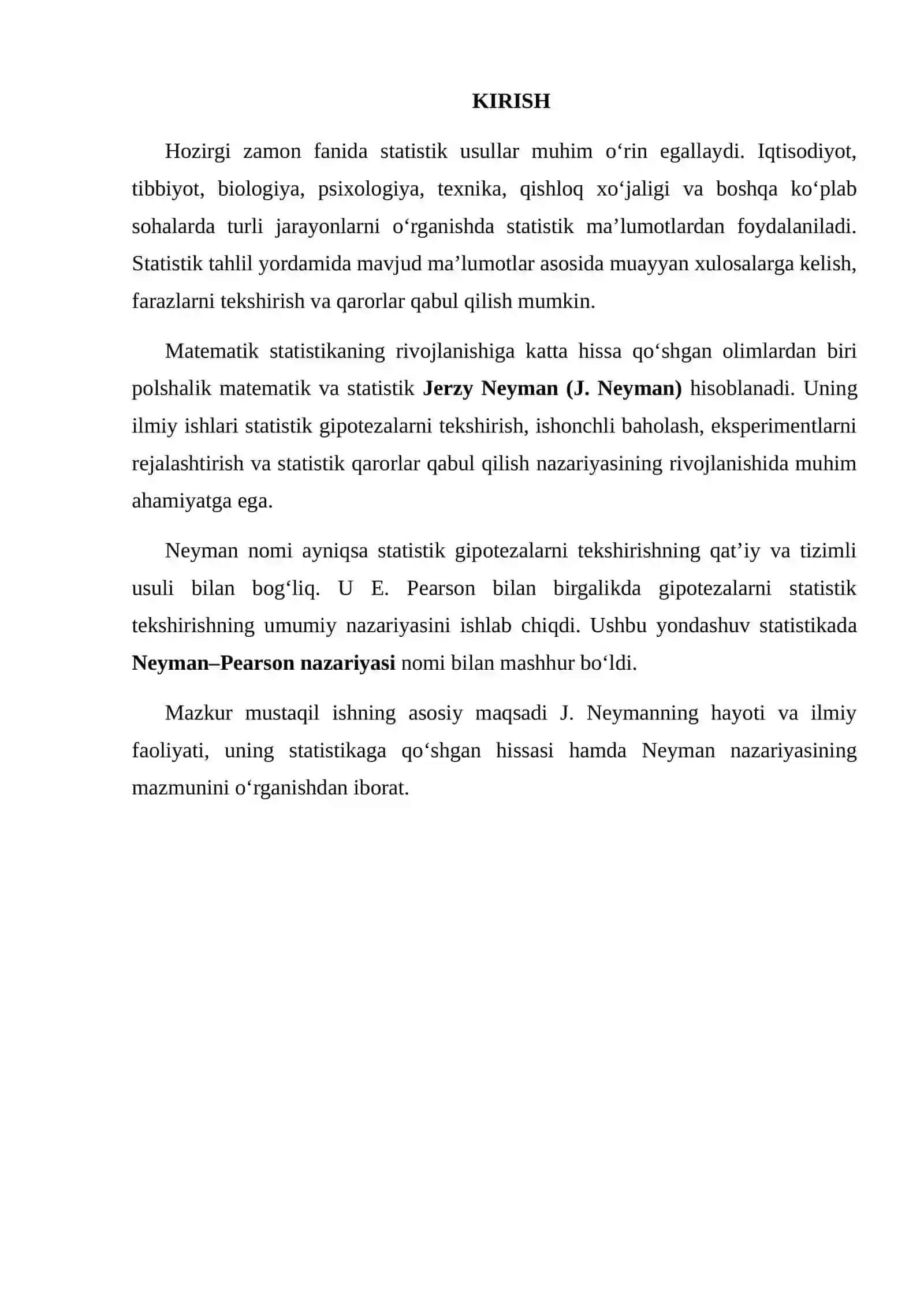 J. NEYMAN — NEYMAN NAZARIYASINI O‘RGANISH 2
