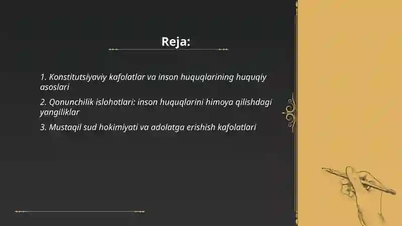 Yangi Oʻzbekistonda inson haq huquqlari va erkinliklari yaratilishi 2