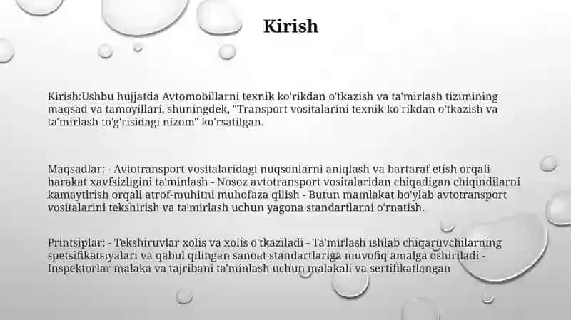 Avtomobillarga Txk Va Ta’Mirlash Haqida Nizom 2
