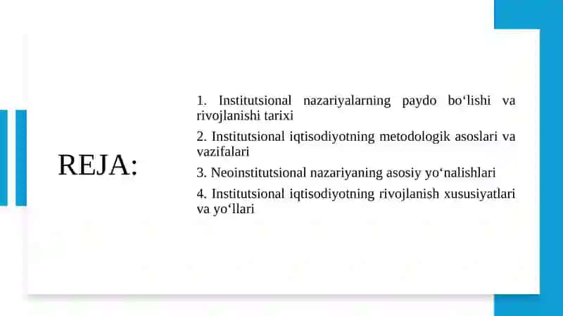 Institutsional iqtisodiyot” faniga kirish. Institutlar va institutsional muhitning jamiyat rivojidagi roli 2