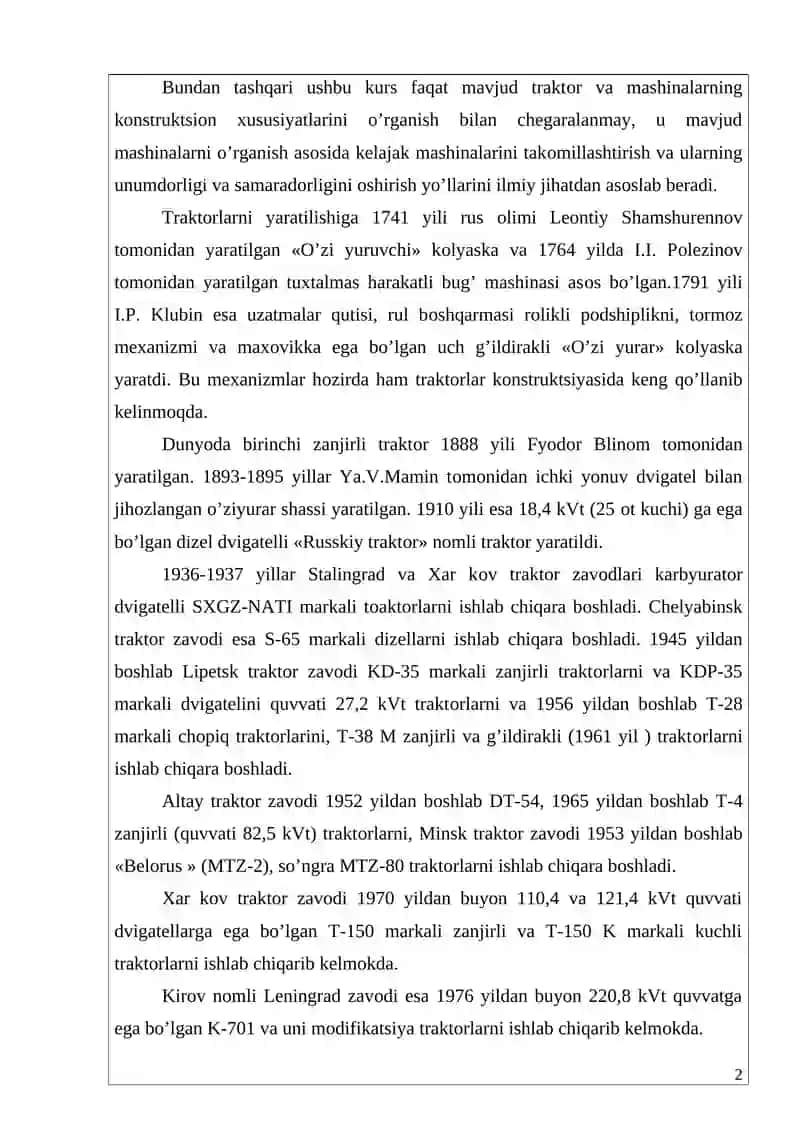 Traktоrlar va o’zi yurar qishlоq xo’jalik mashinalari yuritmalari tasnifi 2