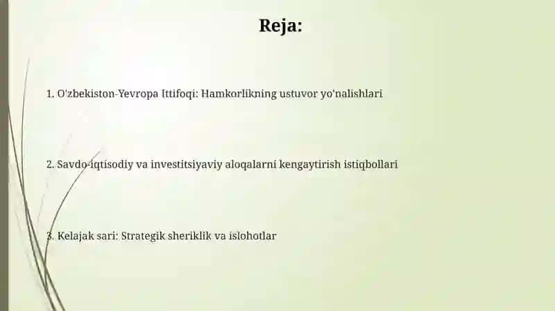 O'zbekiston-Yevropa Ittifoqi: Hamkorlikning ustuvor yo'nalishlari 2