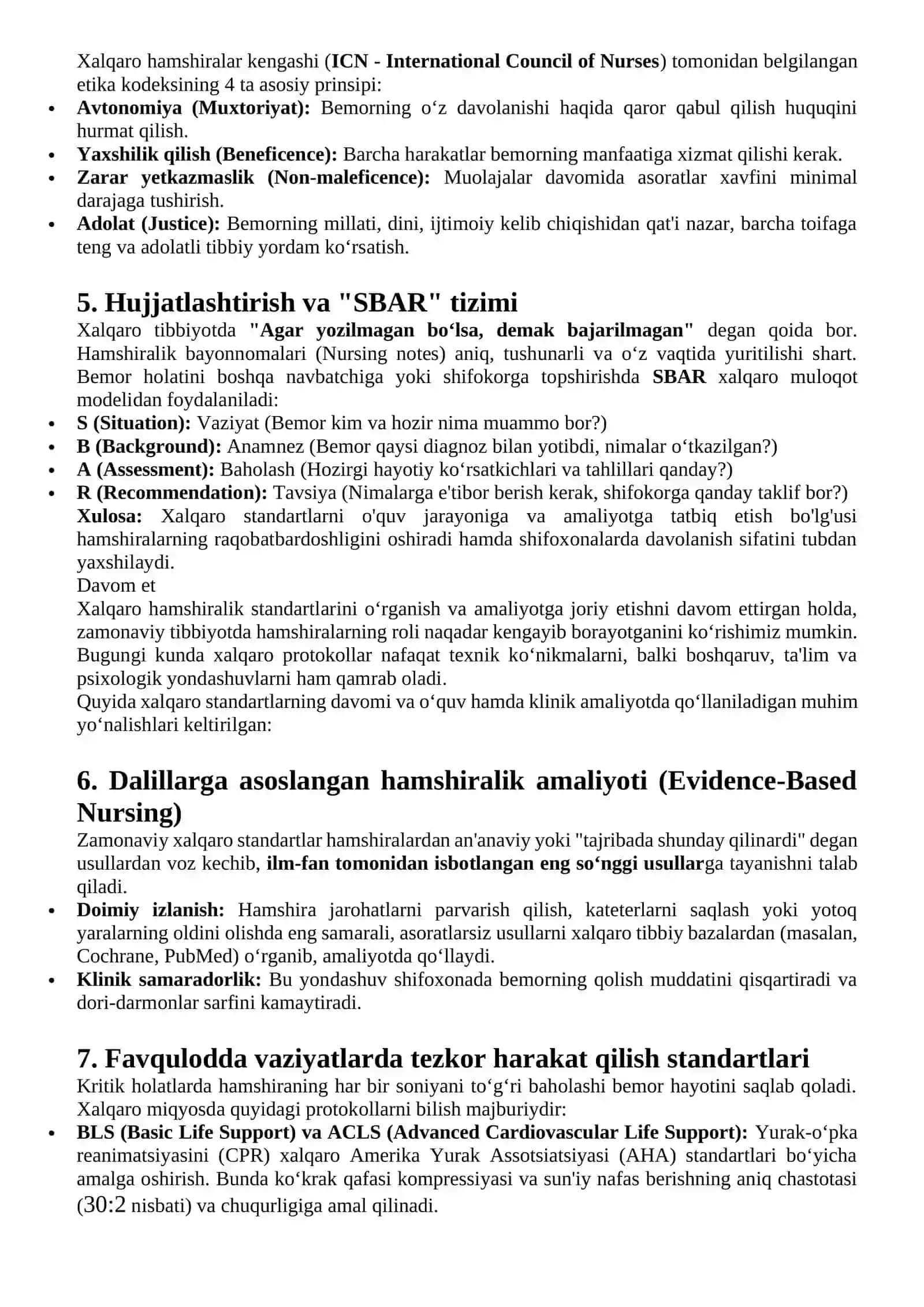 Hamshiralik ishi boyicha xalqaro standartlarni bilish 2