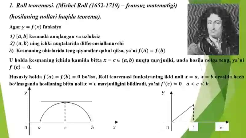 Differensiallanuvchi funksiyalar haqidagi  ba’zi teoremalar 2