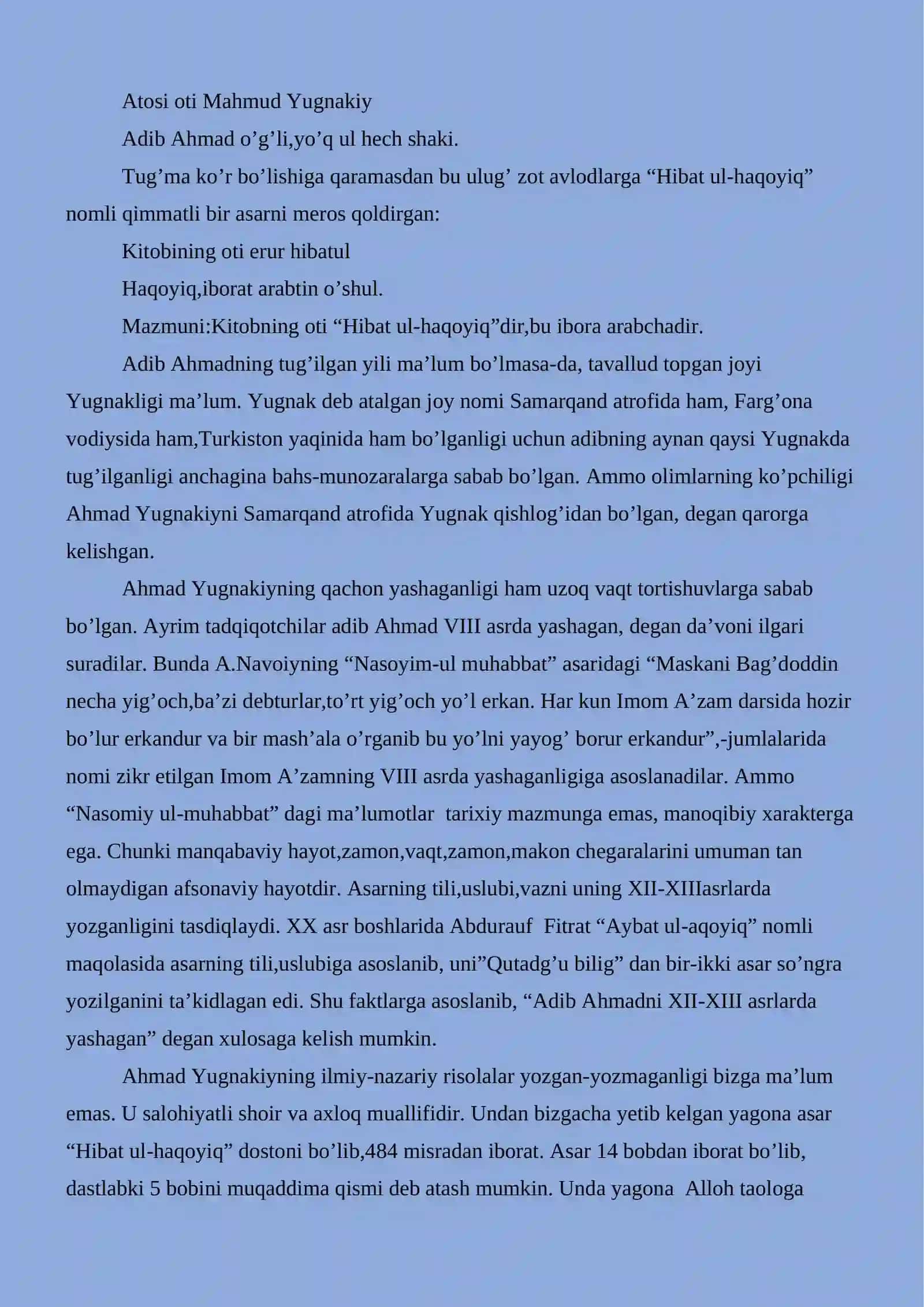 Ahmad Yugnakiy hayoti va ijodi 2
