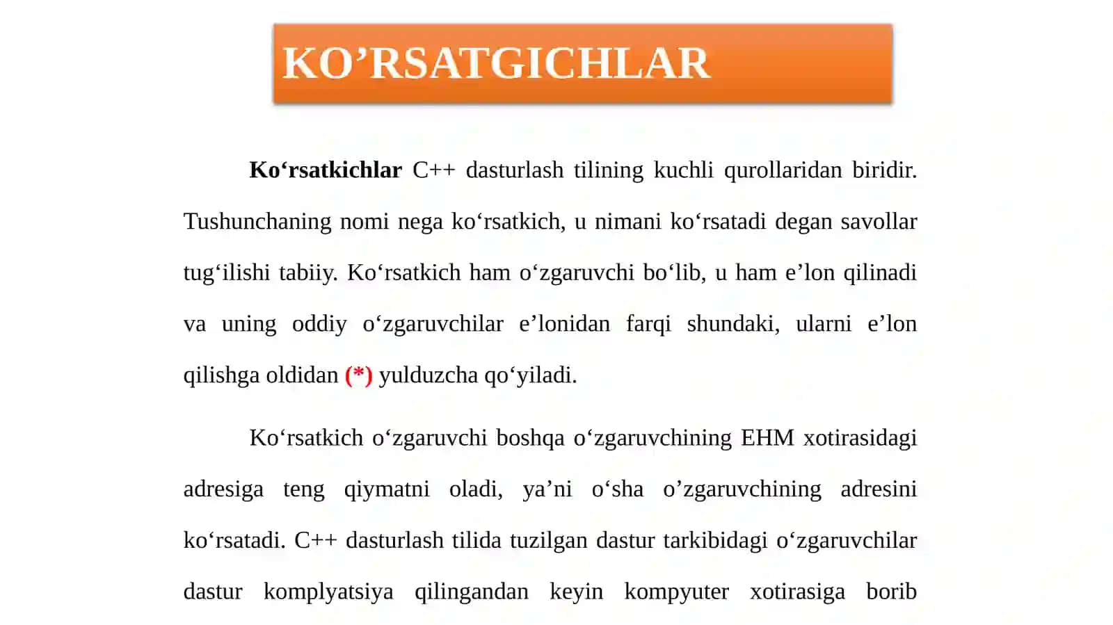 KO’RSATGICHLAR VA ADRES OLUVCHI O’ZGARUVCHILAR 2