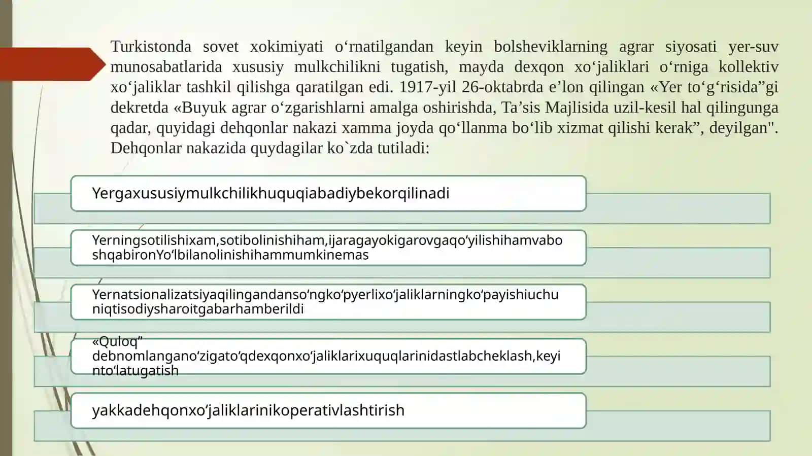 Turkistonda agrar sohada gi munosabatlar, paxtachilik va u bilan bog`liq sanoat korxonalarining faoliyati 2