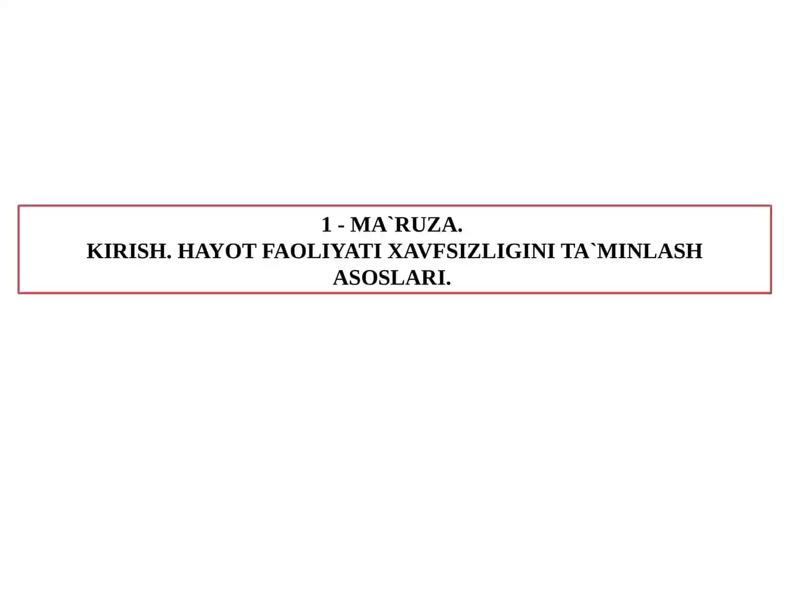 HAYOT FAOLIYATI XAVFSIZLIGI 2