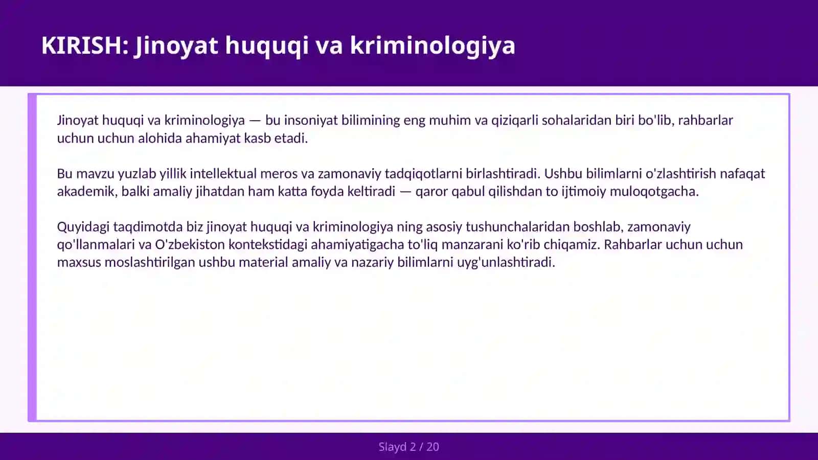 Jinoyat Huquqi va Kriminologiya 2