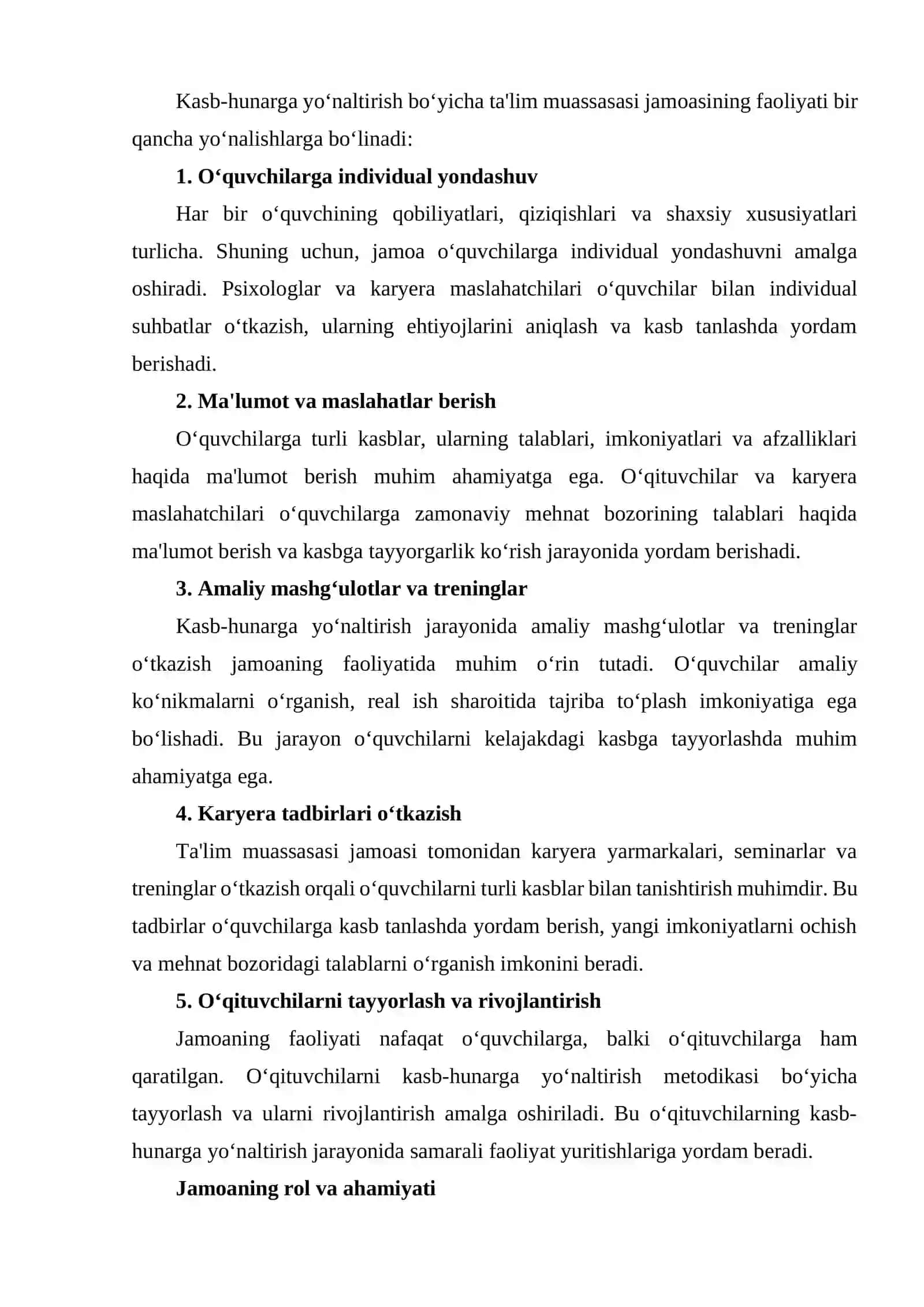 Kasb-hunarga yo‘naltirish bo‘yicha ta’lim muassasasi jamoasining faoliyati 2
