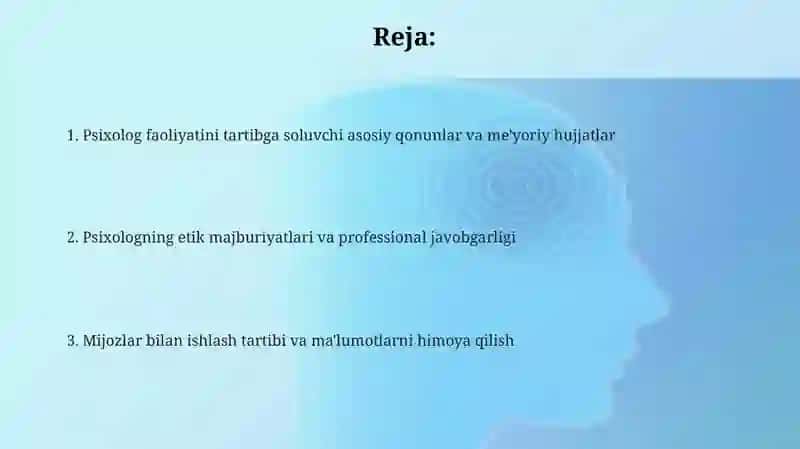 Psixologning kasbiy faoliyatini tashkil qilishda me'yoriy xujjatlar 2