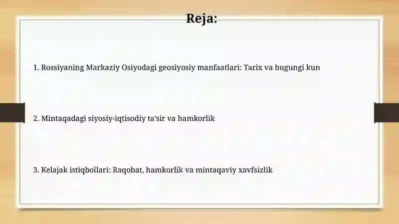 Rossiyaning Markaziy Osiyodagi geosiyosiy manfaatlari va mintaqadagi orni 2