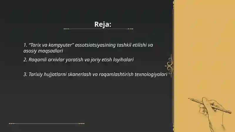"Tarix va kompyuter" asotsatsiyasi faolyat yuzasidan taqdimot tayyorlash 2