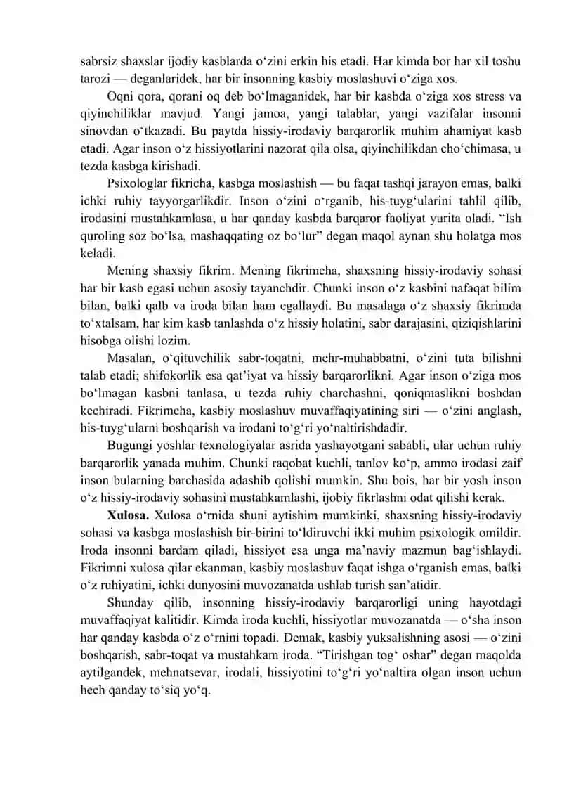 Shaxsning hissiy-irodaviy sohasi va kasbga moslashish 2