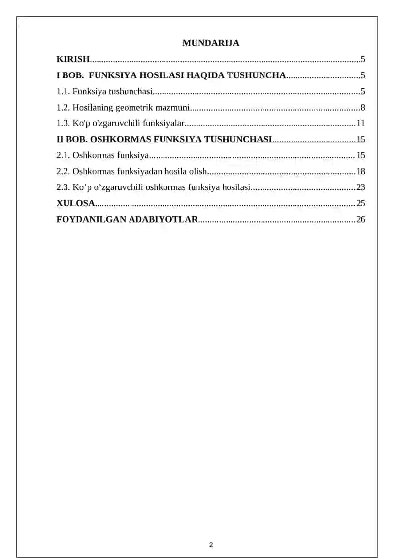 Oshkormas funksiya va uning hosilasi 2