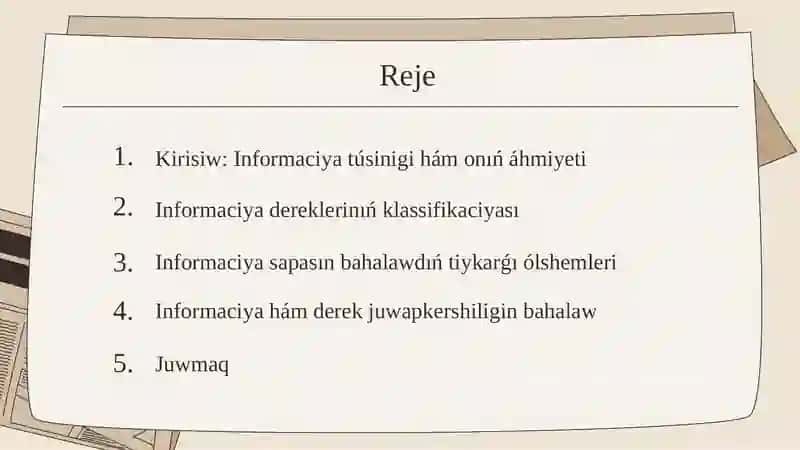 Informaciya hám onıń derekleri (Qaraqalpaq tilinde) 2