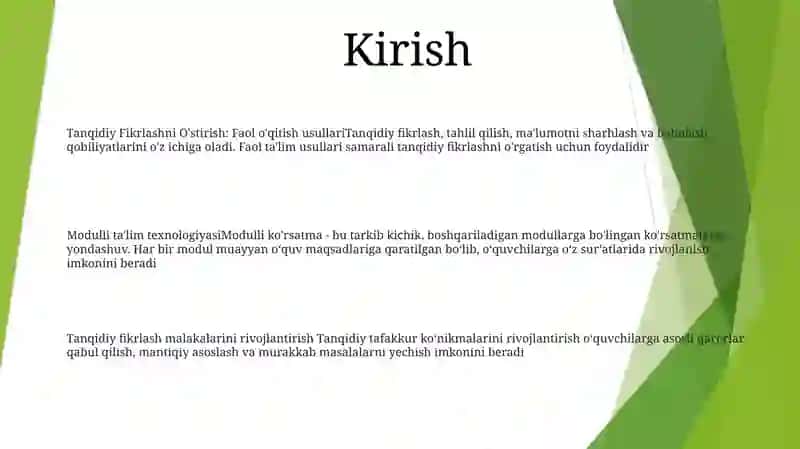 Tanqidiy Fikrlashni OʻStiruvchi Faol Medotlar 2