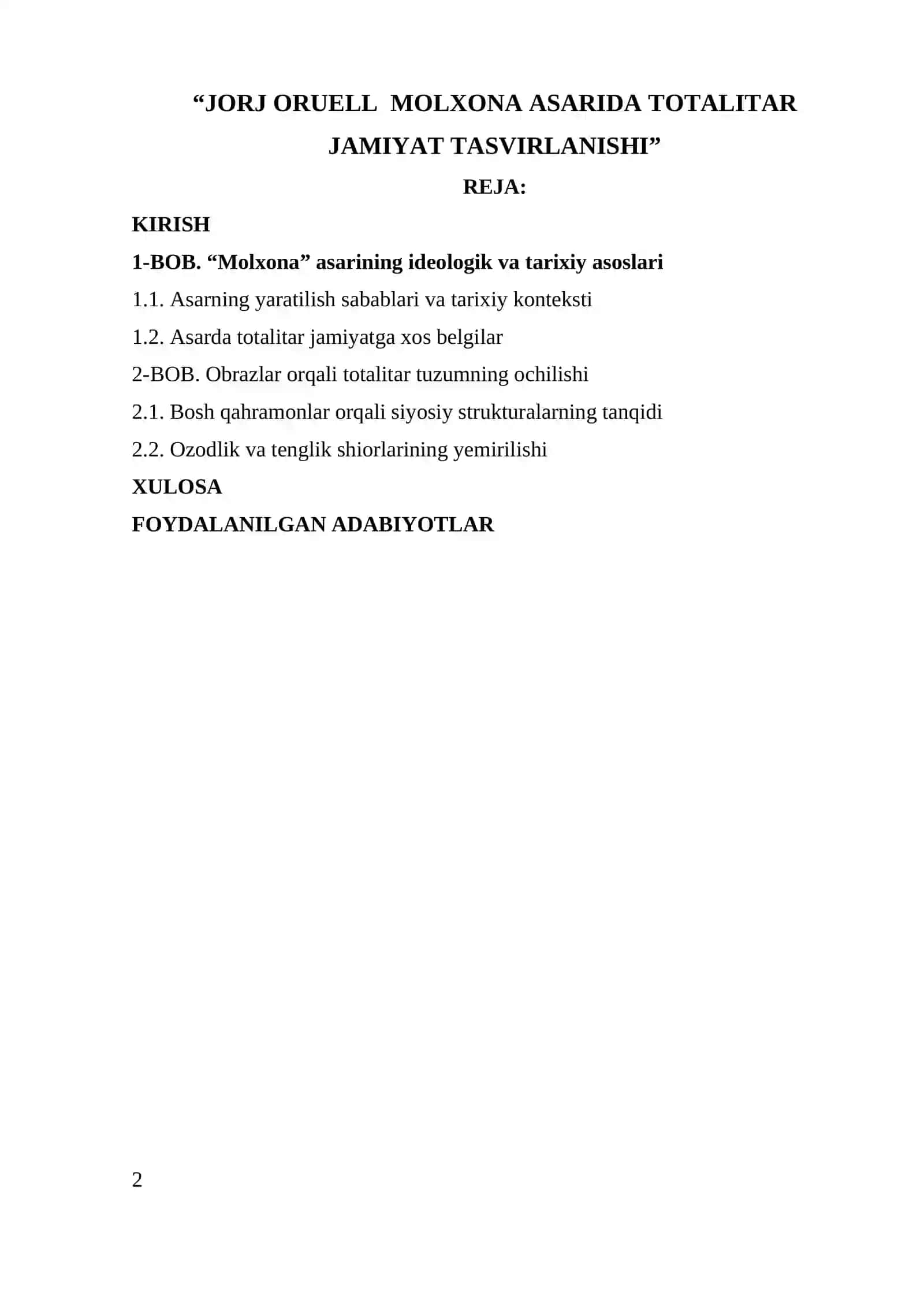 JORJ ORUELL MOLXONA ASARIDA TOTALITAR JAMIYAT TASVIRLANISHI 2