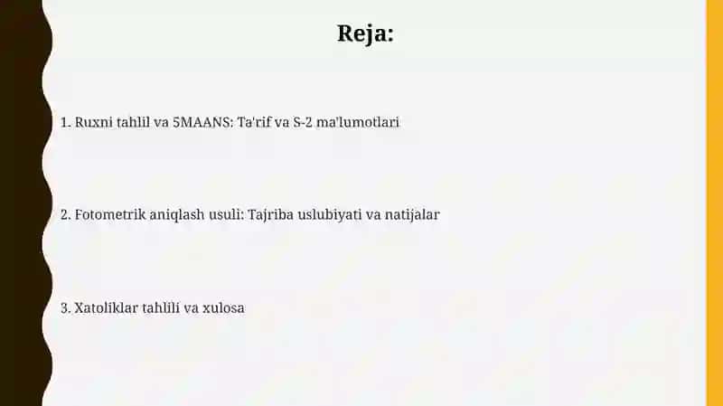 Ruxni tahlil va 5MAANS,S-2,4ishtirokidafotometrikaniqlash 2