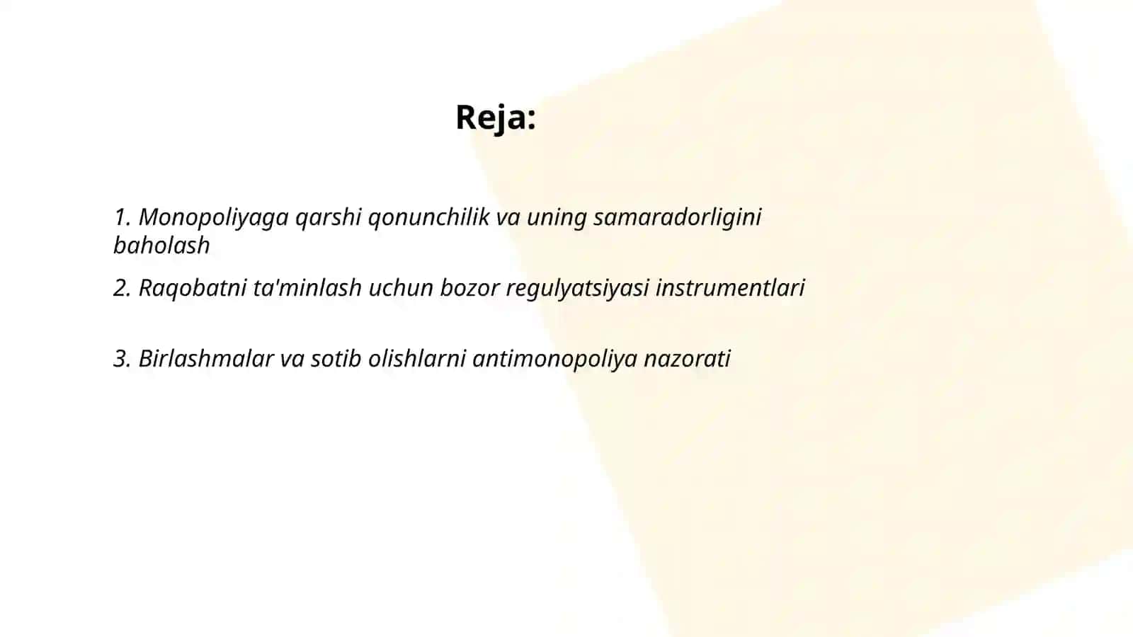 MONOPOLIYAGA QARSHI IQTISODIY SIYOSAT VA RAQOBATNI RIVOJLANTIRISH 2