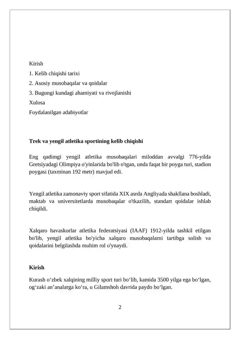 Yengil atletika sport turining kelib chiqishi 2