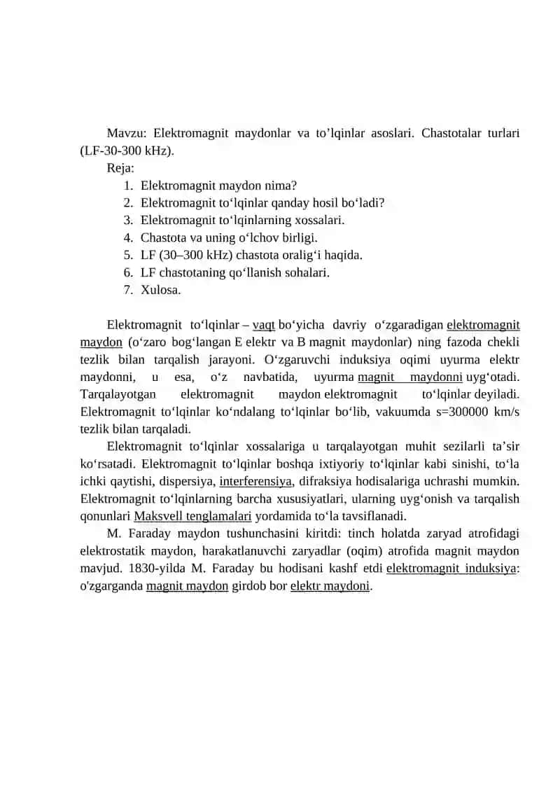Elektromagnit Maydonlar va To‘lqinlar Asoslari 2