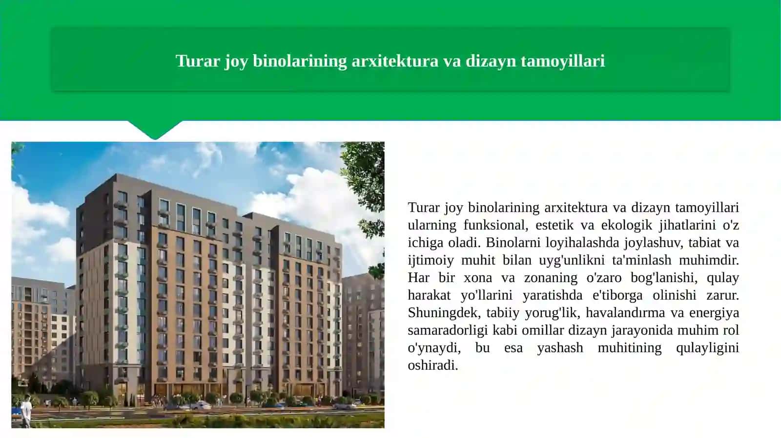 Turar joy binolarining arxitektura va dizayn tamoyillari 2