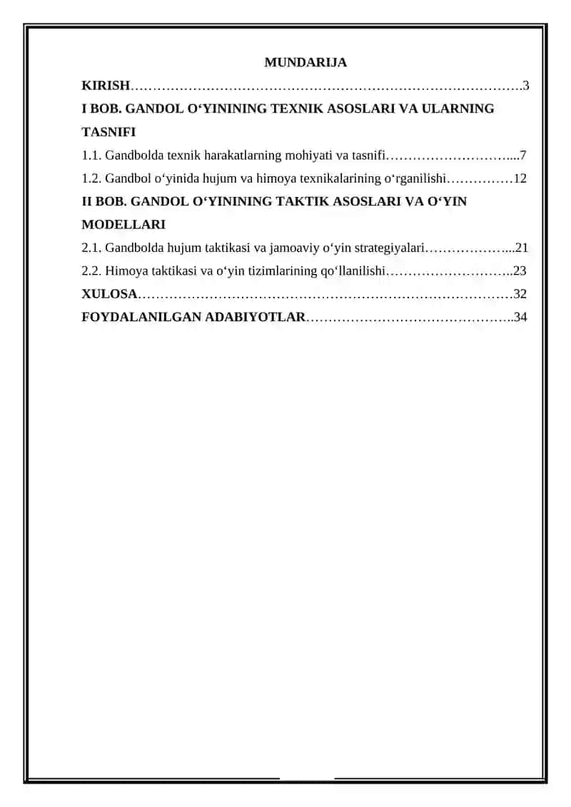 Gandbol o'yini texnikasi va taktikasi tasnifi 2
