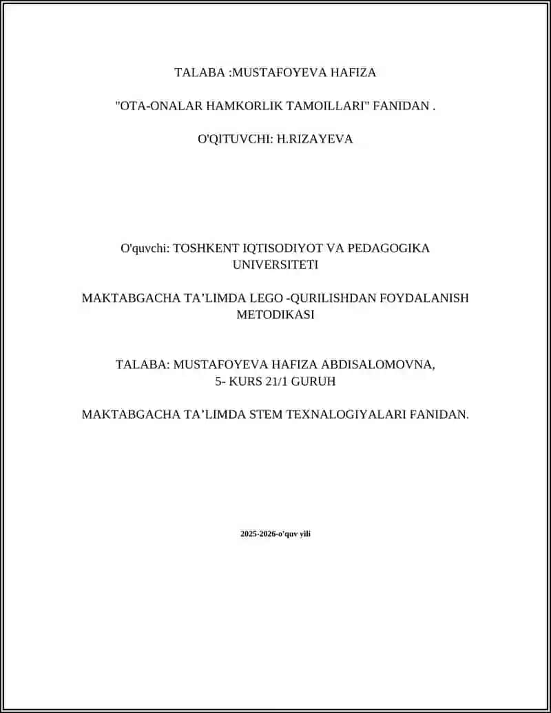 MAKTABGACHA TA’LIMDA LEGO -QURILISHDAN FOYDALANISH METODIKASI 2