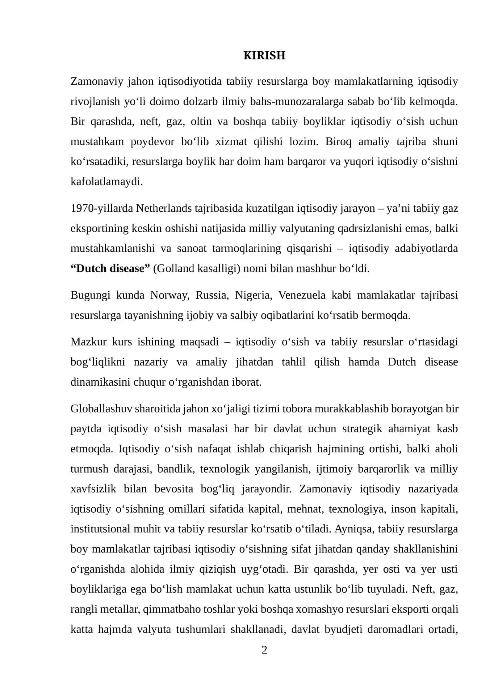 IQTISODIY O‘SISH VA TABIIY RESURSLAR: DUTCH DISEASE DINAMIKASI 2