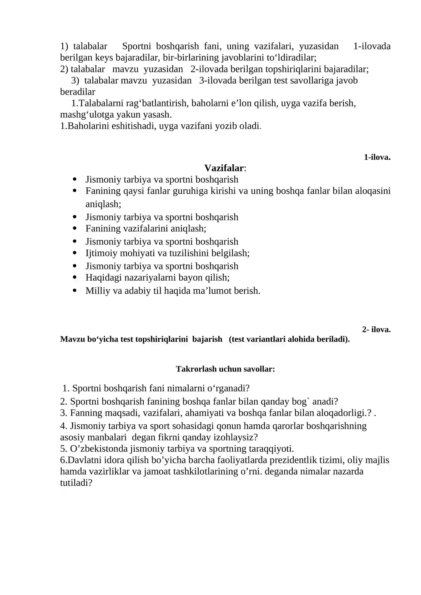 AMALIY MASHG‘ULOT (Jismoniy madaniyat tarixi va sportni boshqarish) 2