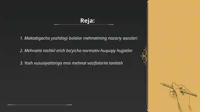 Maktabgacha yoshdagi bolalar mehnatini tashkil etish va boshqarish 2