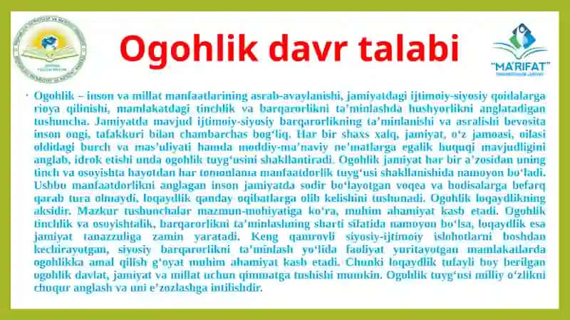 Ogohlik davr talabi 2