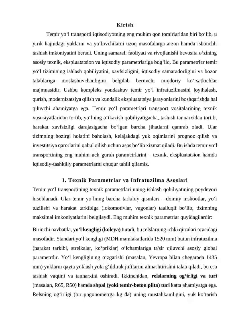 Temir yo‘l transportining asosiy parametrlari 2