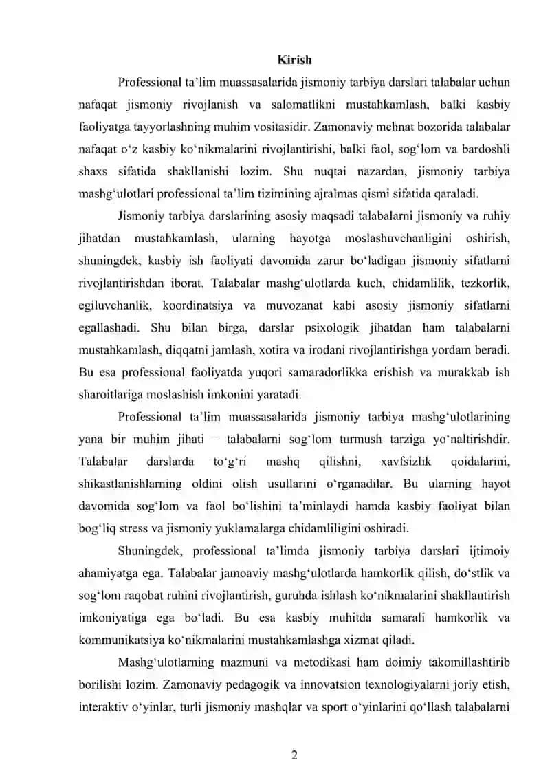 Professional ta'limda jismoniy tarbiya darslari 2