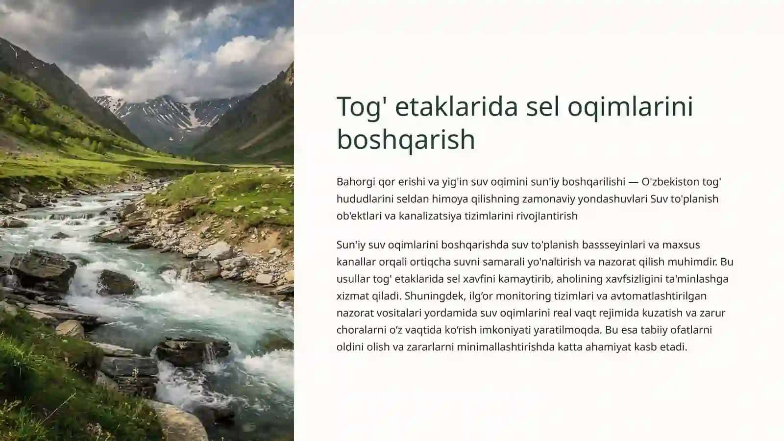 Bahorgi qor erishi va yig'in suv oqimini sun'iy boshqarilishi 2