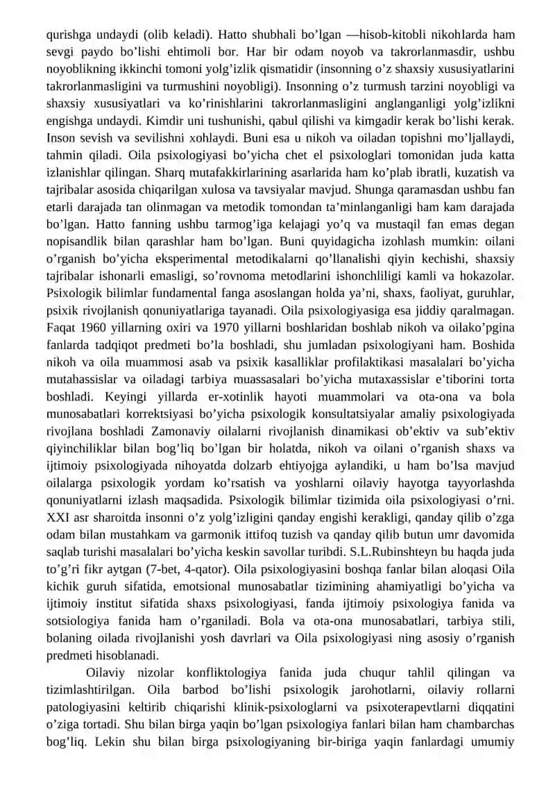 OILA PSIXOLOGIYASINING UMUMIY ASOSLARI. OILA PSIXOLOGIYASI FANI PREDMETI MAQSADI VA VAZIFALARI 2