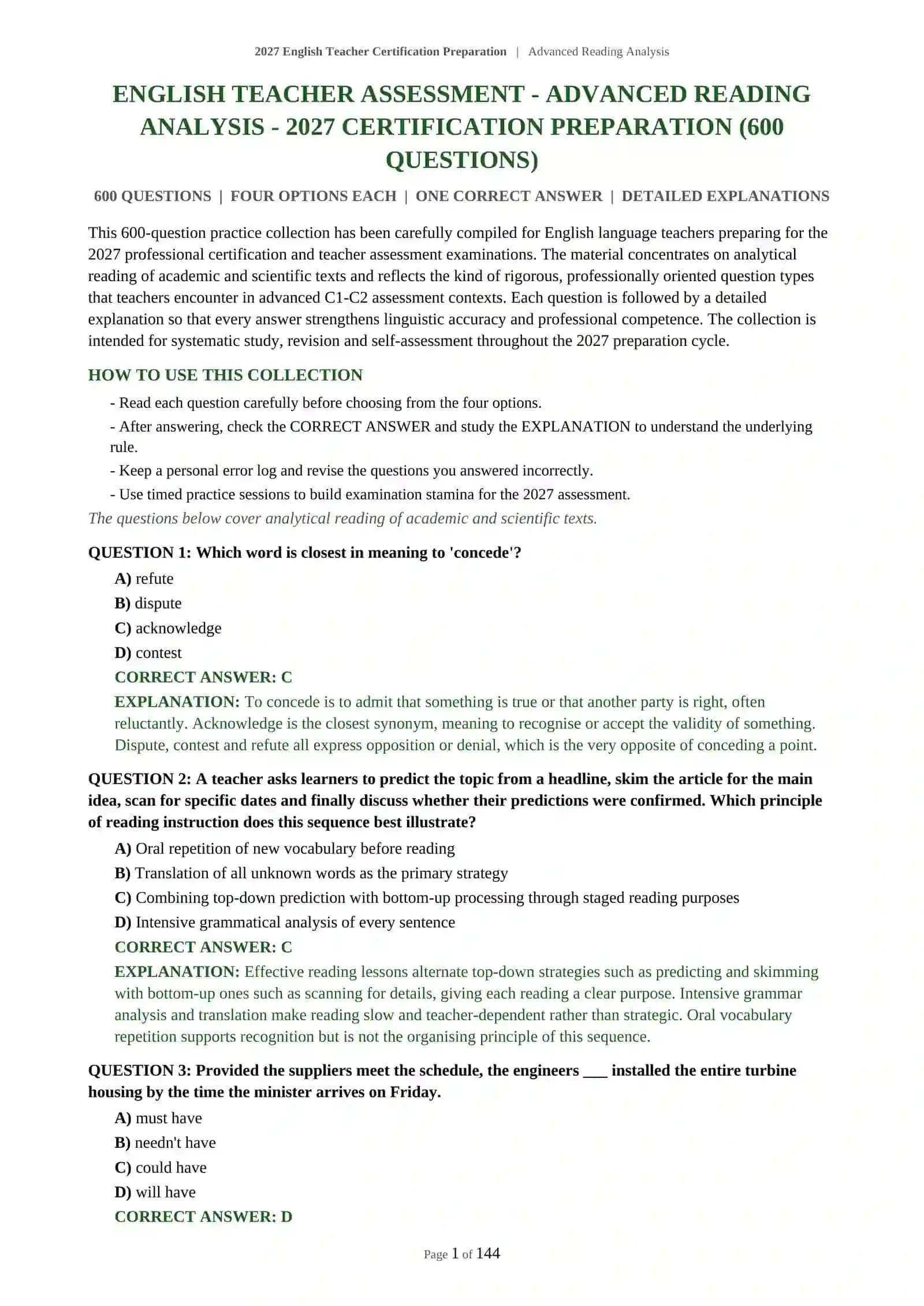 English Teacher Certification Preparation | Advanced Reading Analysis 2