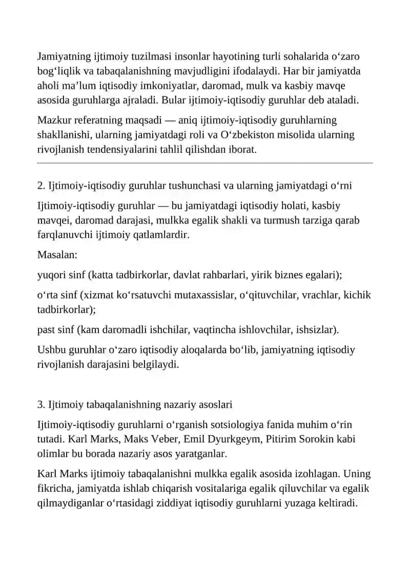 Aniq ijtimoiy-iqtisodiy guruhlarning tahlili 2