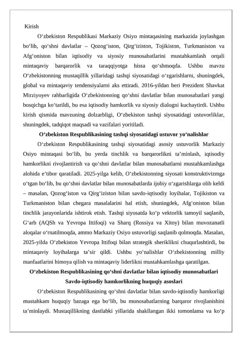 O‘zbekiston Respublikasining qo‘shni resublikalar bilan iqtisodiy va siyosiy munosabatlari 2