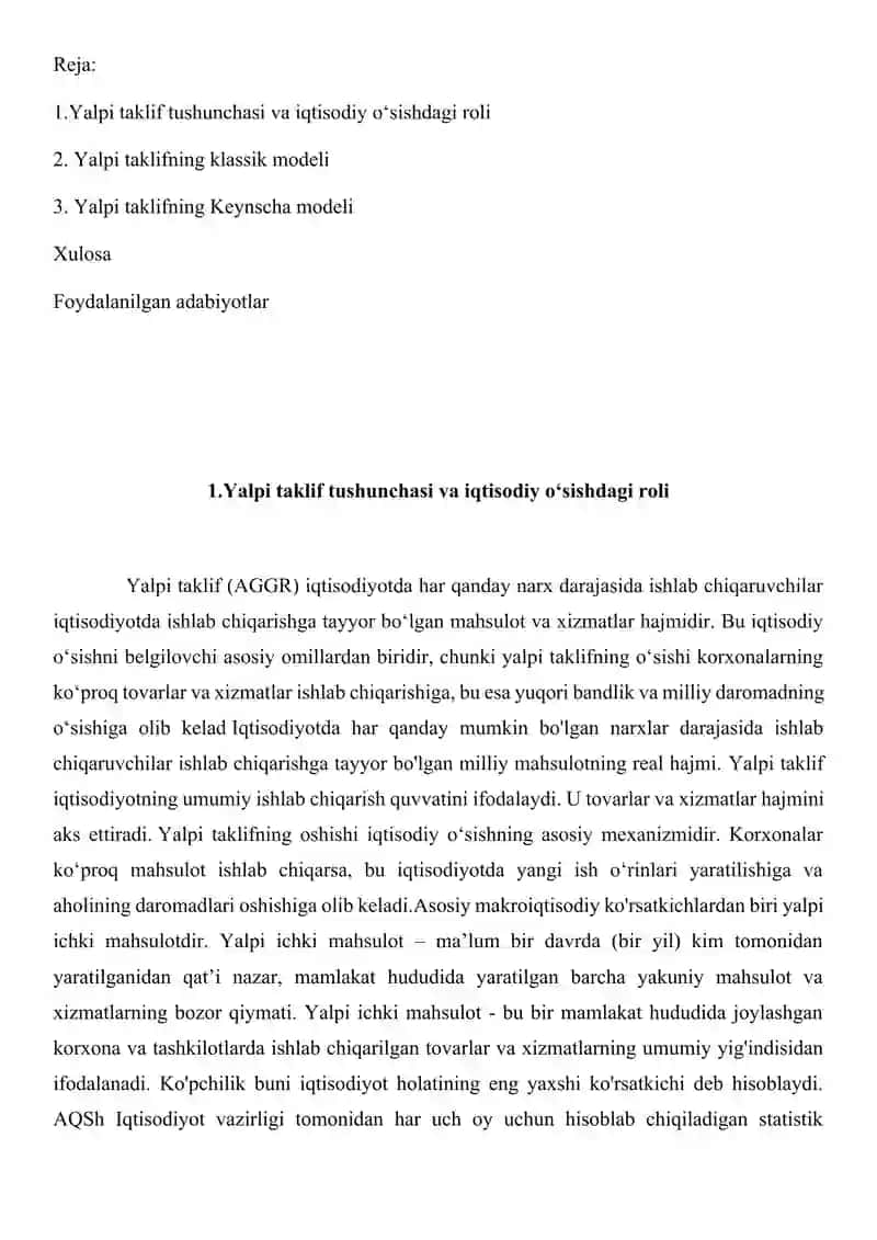 Yalpi Taklifning Klassik Modeli va Keynscha Modeli 2