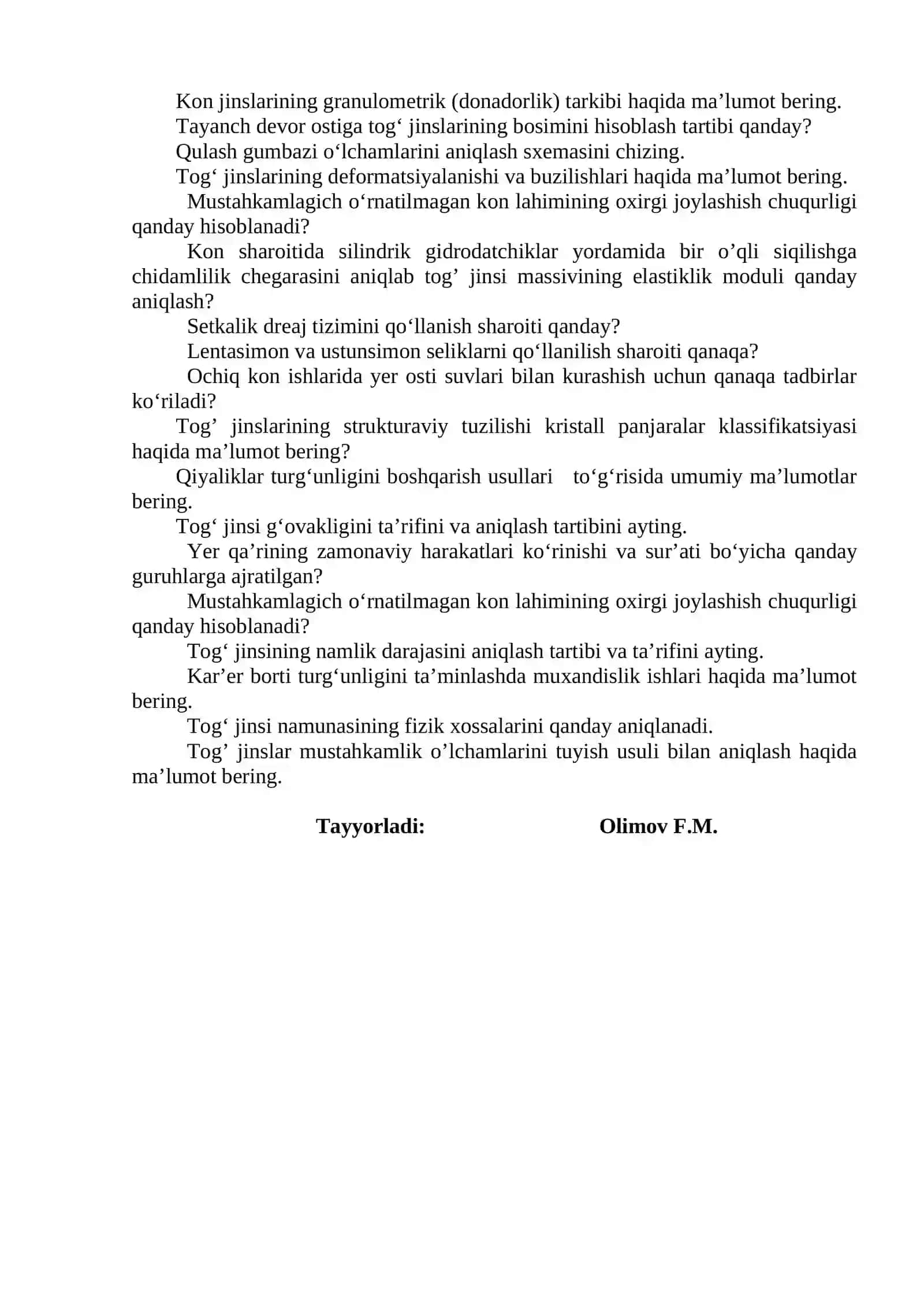 Geomexanika fanidan yakuniy nazorat savollar bazasi 2