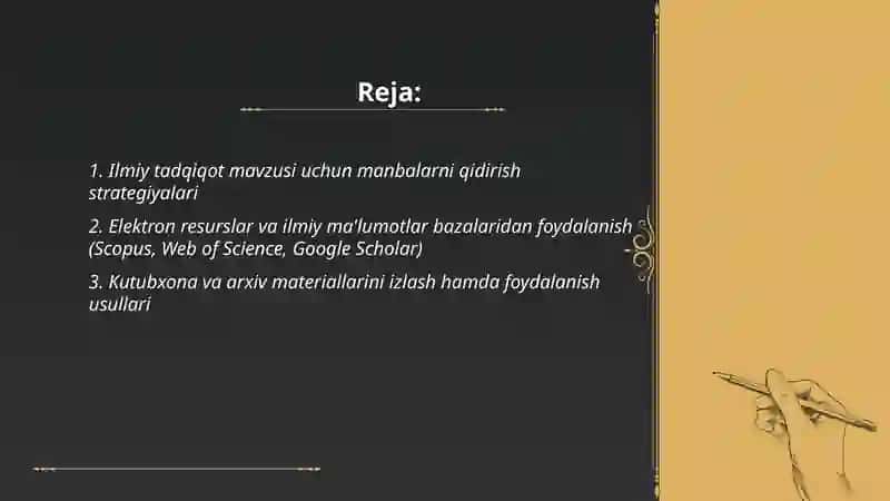 Ilmiy tadqiqot mavzusi bo'yicha adabiyotlar bilan tanishish 2