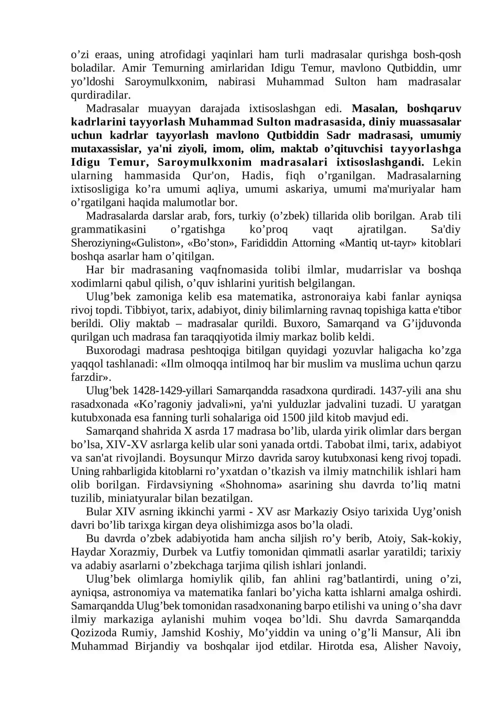 XIV ASR VA XIX ASRNING BIRINCHI YARMIDA TARBIYA. MAKTAB VA PEDAGOGIK FIKRLAR 2
