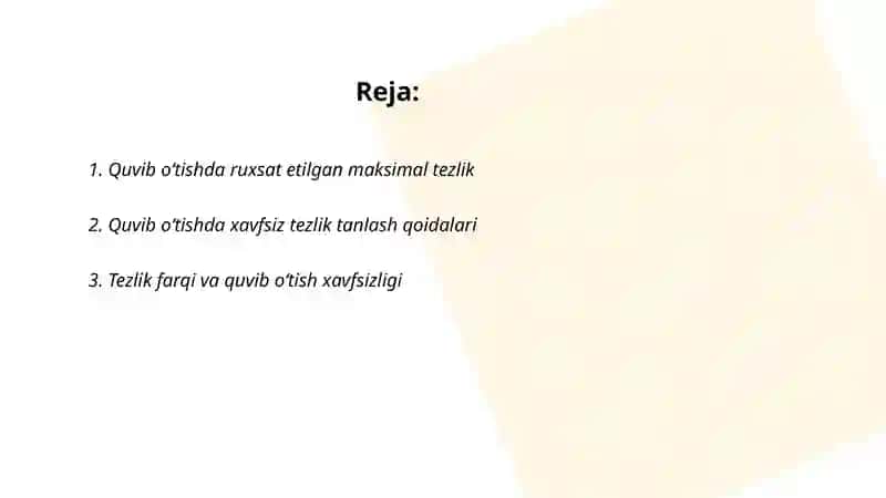 Harakat tezligi quvib oʻtish 2