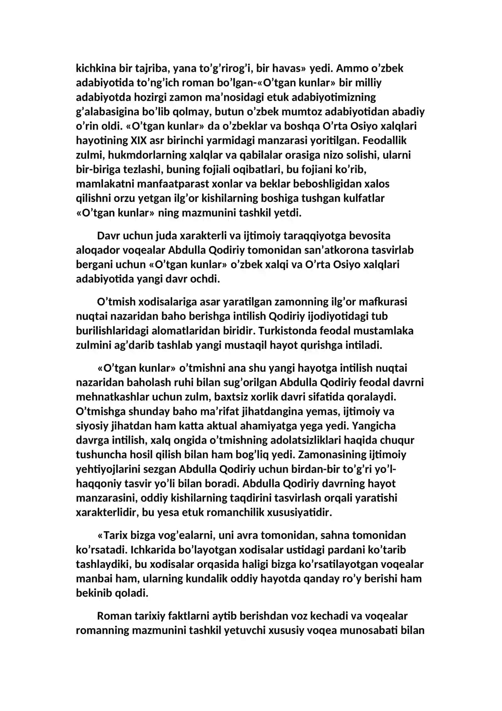 ABDULLA QODIRIYNING «O’TGAN KUNLAR» ROMANINI TAHLILI 2